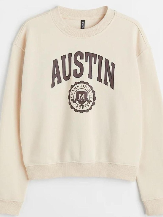 H&M Tops - H&M Austin Graphic Crewneck Sweatshirt - Cream and Brown